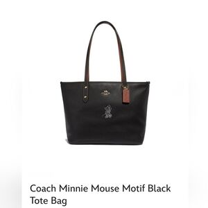 Coach Black Leather Tote with Mickey Motif